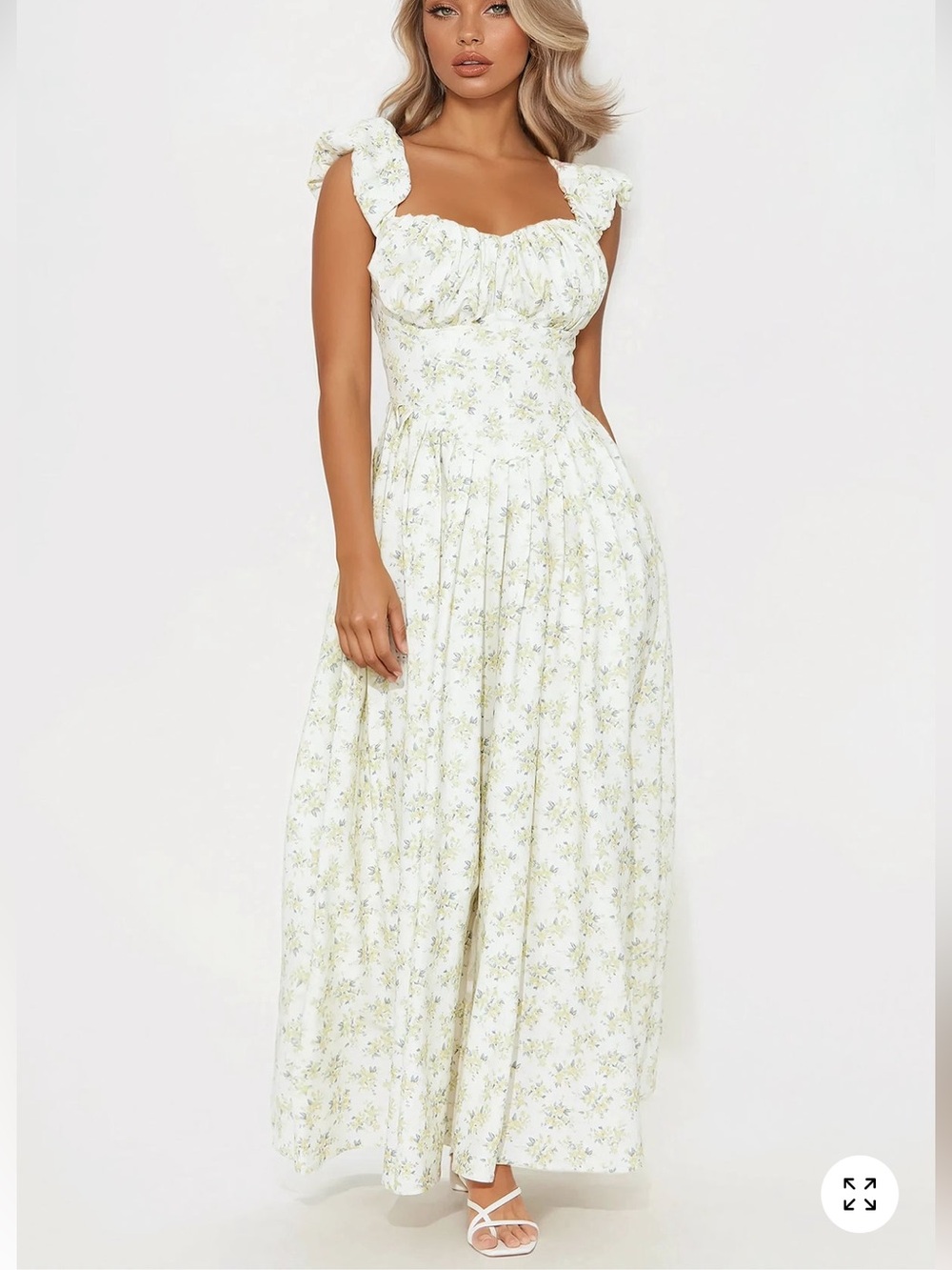 Fashion Nova White Maxi Skirt with Light Green Floral Print